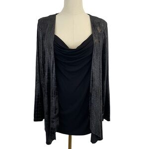 Peter Nygard Cocktail Top Womens M Petite Black Snakeskin Sparkle Party Cowl EUC